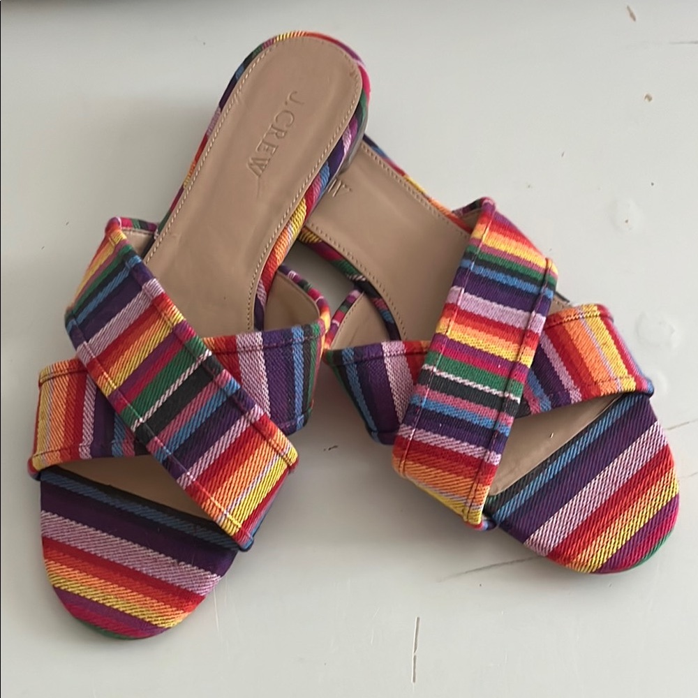 J. Crew Red and Pink Sandals Vibrant Stripes